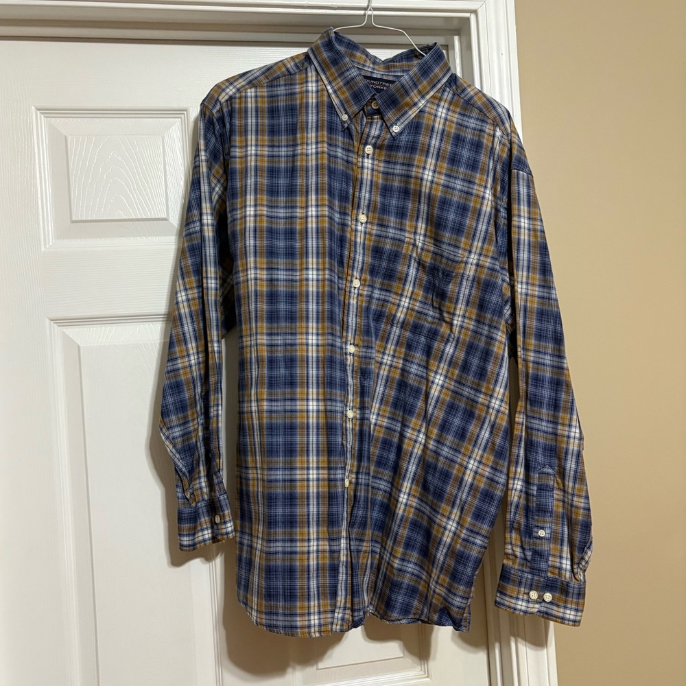 Men's Blue and Brown Plaid Shirt